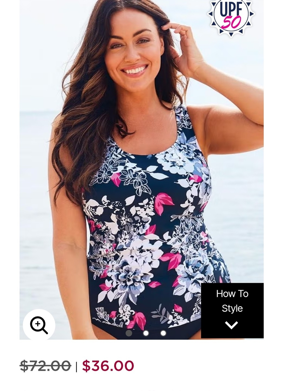 Floral Scoop Neck One-Piece Swimsuit - Navy with Pink & White Flowers